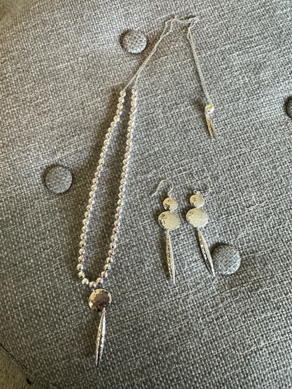 Gorjana Silver Hammered Disc Bead Necklace with Drop Earrings